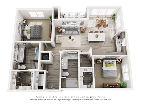 Floor plan for 2 beds, 2 baths, 1148 sqft