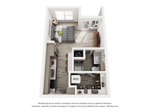 Floor plan for studio, 1 bath, 491 sqft