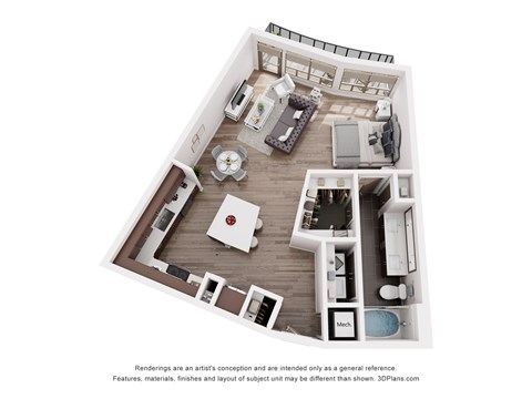 Floor plan for studio, 1 bath, 724 sqft