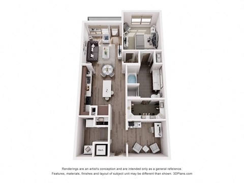Floor plan for 1 bed, 1 bath, 842 sqft
