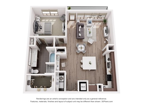 Floor plan for 1 bed, 1 bath, 911 sqft