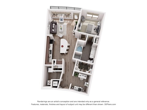 Floor plan for 1 bed, 1 bath, 940 sqft
