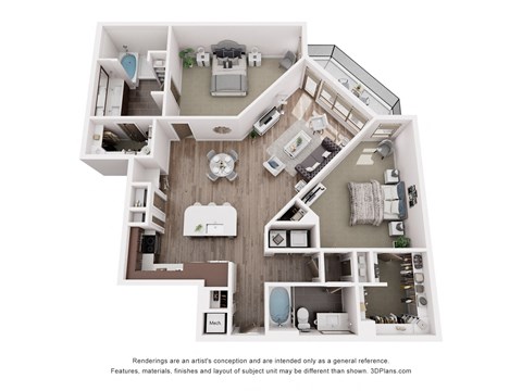 Floor plan for 2 beds, 2 baths, 1391 sqft