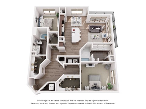 Floor plan for 2 beds, 2 baths, 1452 sqft