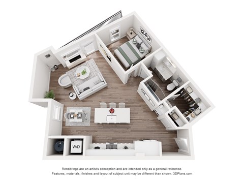 Floor plan for 1 bed, 1 bath, 797 sqft