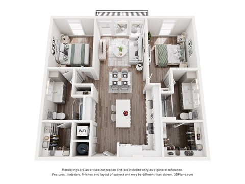 Floor plan for 2 beds, 2 baths, 1088 sqft