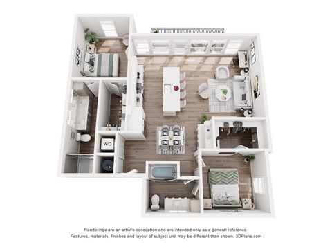 Floor plan for 2 beds, 2 baths, 1209 sqft