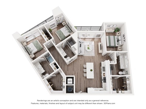Floor plan for 3 beds, 3 baths, 1322 sqft