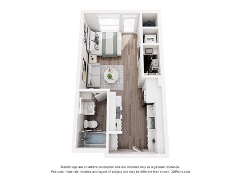 Floor plan for studio, 1 bath, 448 sqft