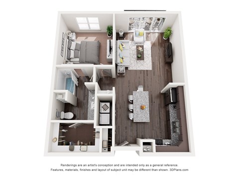 Floor plan for 1 bed, 1 bath, 810 sqft