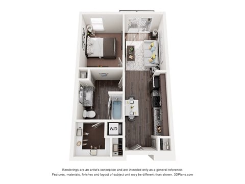 Floor plan for 1 bed, 1 bath, 555 sqft
