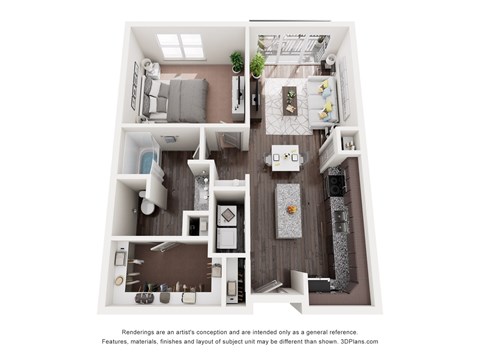 Floor plan for 1 bed, 1 bath, 750 sqft