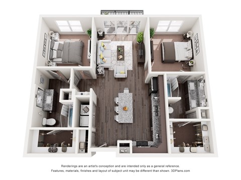 Floor plan for 2 beds, 2 baths, 1080 sqft