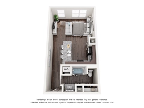Floor plan for studio, 1 bath, 575 sqft