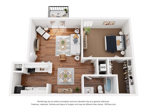 Floor plan for 1 bed, 1 bath, 600 sqft