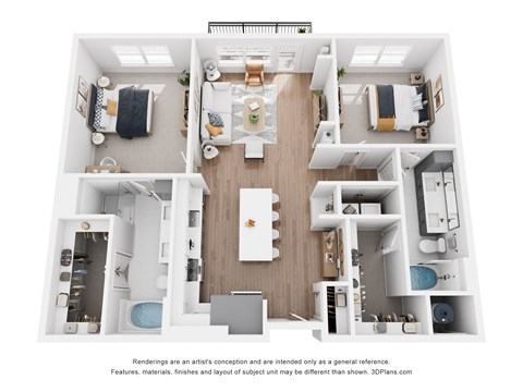 Floor plan for 2 beds, 2 baths, 1153 sqft
