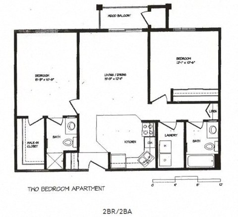 Floor plan for 2 beds, 2 baths, 948 sqft