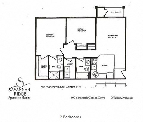 Floor plan for 2 beds, 2 baths, 948 sqft