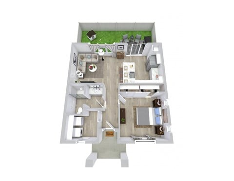 Floor plan for 1 bed, 1 bath, 690 sqft