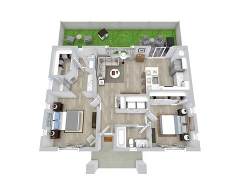 Floor plan for 2 beds, 2 baths, 984 sqft