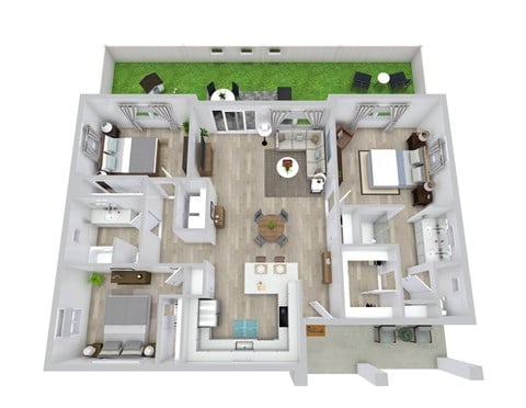 Floor plan for 3 beds, 2 baths, 1276 sqft