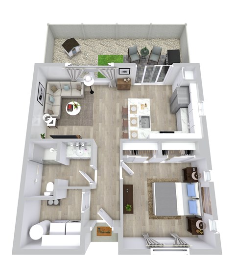 Floor plan for 1 bed, 1 bath, 690 sqft