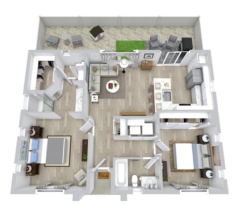 Floor plan for 2 beds, 2 baths, 984 sqft