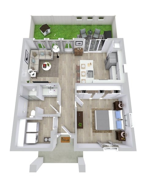 Floor plan for 1 bed, 1 bath, 700 sqft