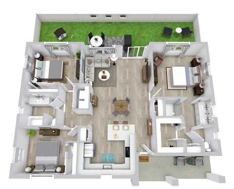 Floor plan for 3 beds, 2 baths, 1276 sqft
