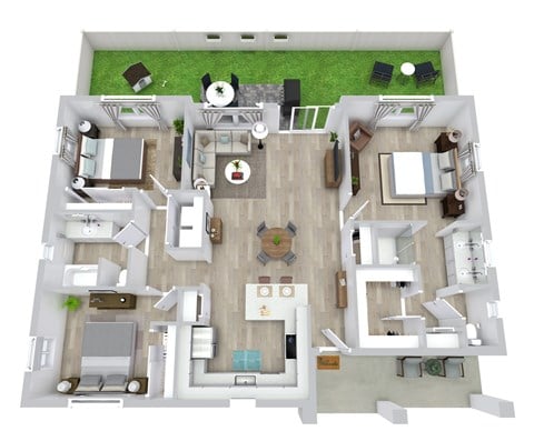Floor plan for 3 beds, 2 baths, 1280 sqft