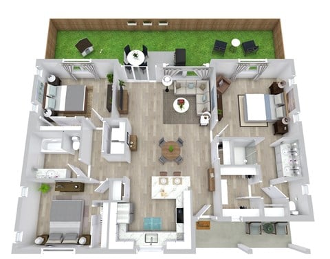 Floor plan for 3 beds, 2 baths, 1265 sqft