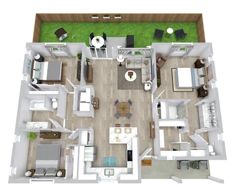 Floor plan for 3 beds, 2 baths, 1265 sqft