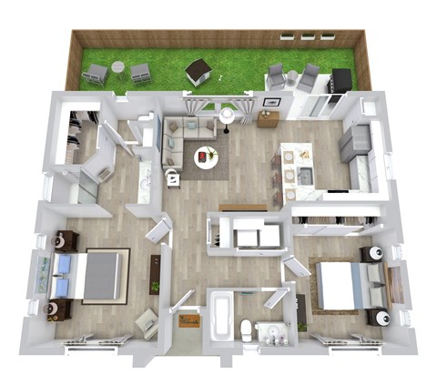 Floor plan for 2 beds, 2 baths, 984 sqft