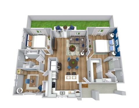 Floor plan for 3 beds, 2 baths, 1236 sqft