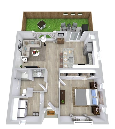 Floor plan for 1 bed, 1 bath, 690 sqft
