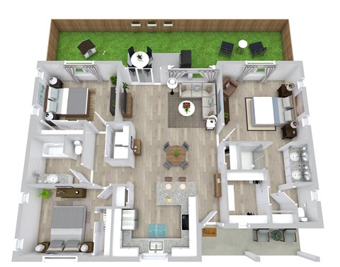 Floor plan for 3 beds, 2 baths, 1265 sqft