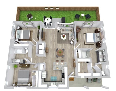 Floor plan for 3 beds, 2 baths, 1265 sqft