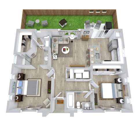 Floor plan for 2 beds, 2 baths, 984 sqft