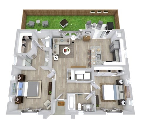 Floor plan for 2 beds, 2 baths, 984 sqft