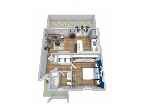Floor plan for 1 bed, 1 bath, 637 sqft