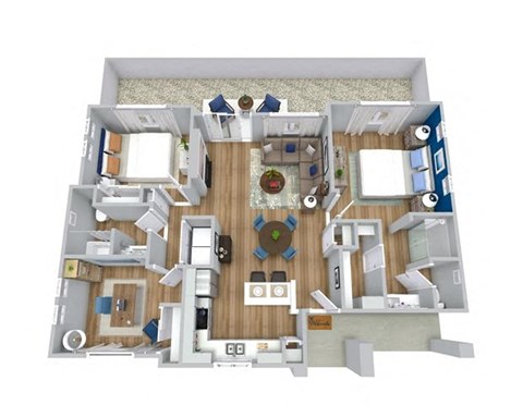 Floor plan for 3 beds, 2 baths, 1289 sqft