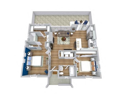 Floor plan for 2 beds, 2 baths, 970 sqft