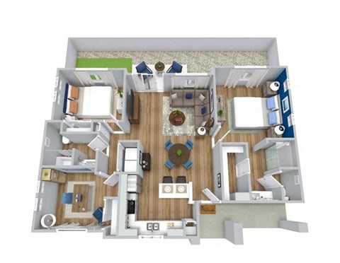 Floor plan for 3 beds, 2 baths, 1236 sqft