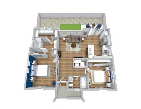 Floor plan for 2 beds, 2 baths, 960 sqft