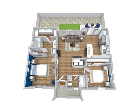 Floor plan for 2 beds, 2 baths, 960 sqft