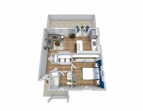 Floor plan for 1 bed, 1 bath, 637 sqft