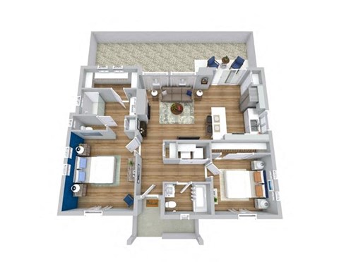 Floor plan for 2 beds, 2 baths, 981 sqft