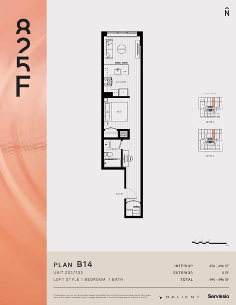 Floor plan for 1 bed, 1 bath, 424 sqft