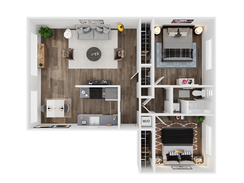 Floor plan for 2 beds, 1 bath, 831 sqft