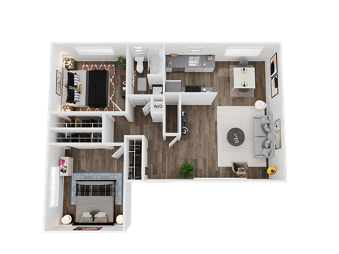 Floor plan for 2 beds, 1 bath, 804 sqft